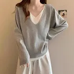 Camisa de fundo com decote em V emagrecedora blusa solta para mulheres — foto 6