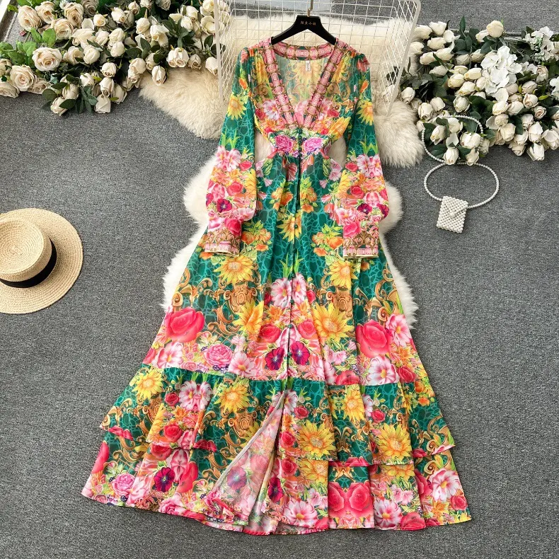 Niche Ruffled Long Version Advanced Sense V-neck Dress — photo 18
