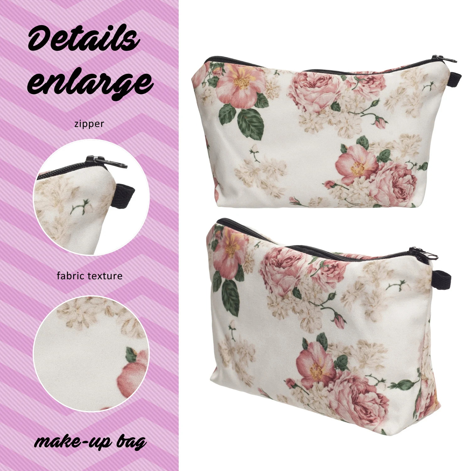 Necessaire de cosméticos com impressão digital de cártamo em fundo branco, ideal para organizar maquiagem e produtos de beleza. — foto 13