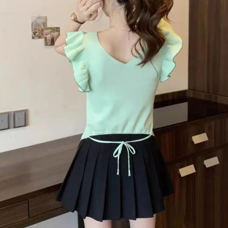 Title 3, Ruffled Short Sleeves Top Slimming