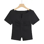 Camiseta de manga corta coreana para mujer, versátil y a la moda, ideal para looks casuales y elegantes, cómoda y moderna. — foto 6