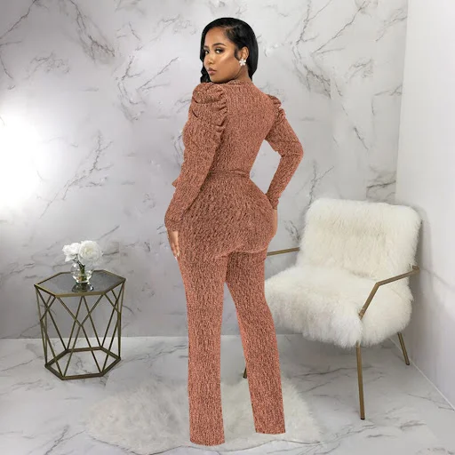 Title 5, Sexy Waist Trimming V-neck Puff Sleeve Glossy K...