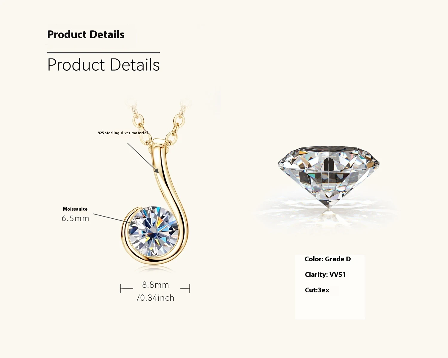 Title 2, Colar de moissanite para mulheres, 6 palavras, ...