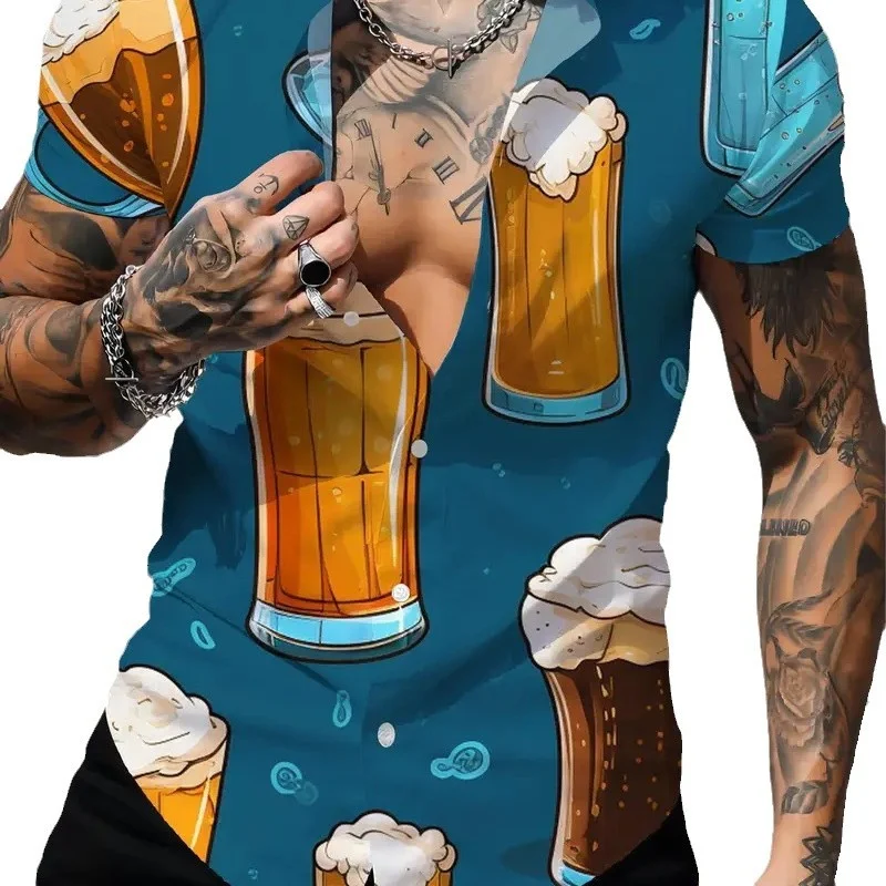 New Personalized 3D Beer HD Printed Short-sleeved Shirt for Men. A comfortable and stylish shirt perfect for casual wear — photo 2