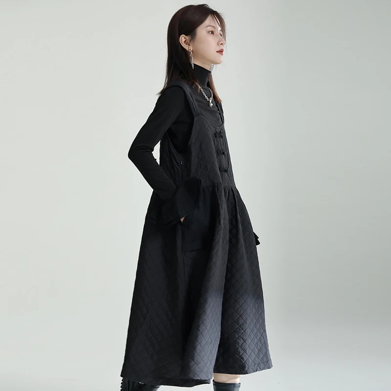 Women's Chinese-style Suspender Skirt Loose Plaid Minimalist Suspender Dress — photo 4