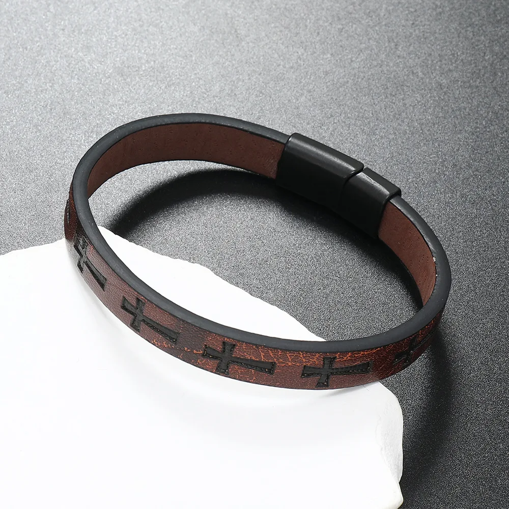 Title 14, Pulseira de couro de liga para homens com cruz ...