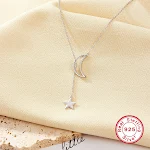 Colar de prata S925 com estrela e lua, ajustável e elástico. Perfeito para um ajuste confortável e um toque celestial ao seu visual. — foto 5