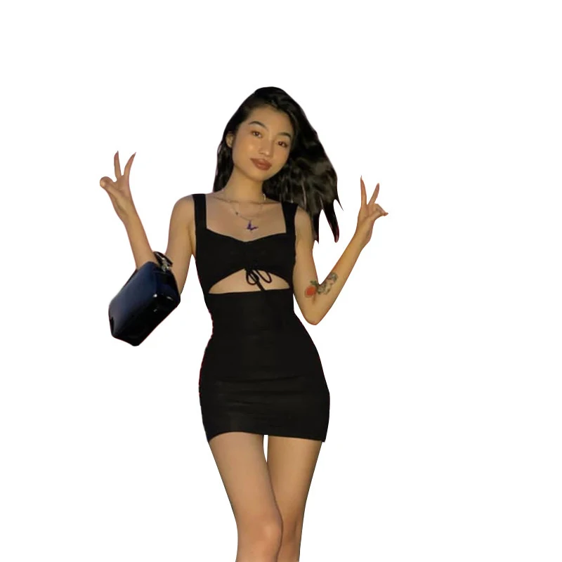 Sexy Backless Slit Hem Elegant Party Dress with Straps Solid Fit Dress Perfect for a Night Out or Special Occasion — photo 1