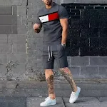 Camiseta Masculina Manga Curta Esportiva e Lazer com Listras Laterais Gola Redonda Conjunto Casual Conforto — foto 7
