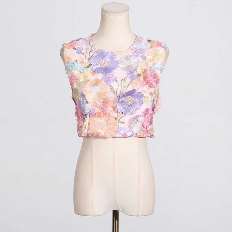 Title 6, Embroidered Crocheted Two-piece Set, Sleeveless...