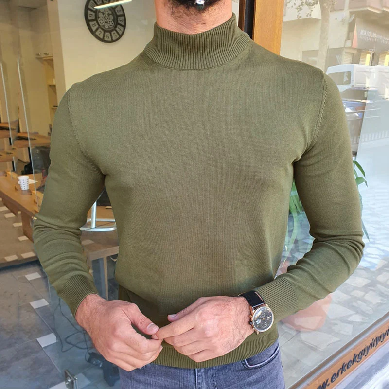 Europäische und amerikanische Herren High-Neck Unterzieh-Sweatshirt T-Shirt. Perfekt als Basis für stilvolle Outfits, hält warm und sieht toll aus. — foto 1