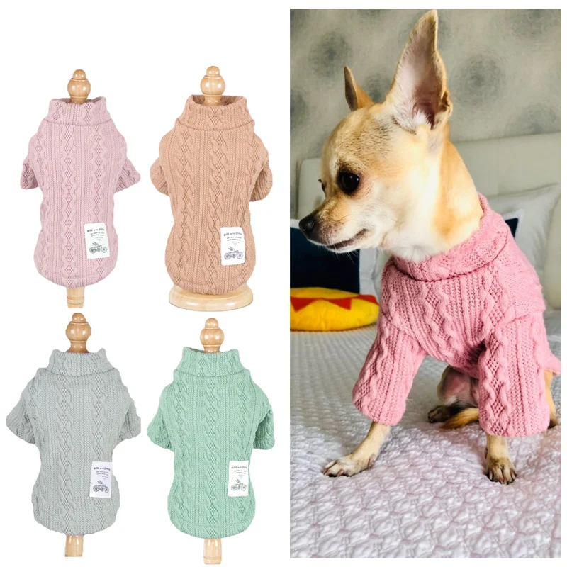 Title 14, Pure color knitted autumn and winter dog sweate...