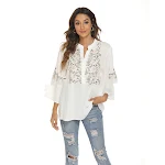 Blusa feminina branca manga longa com bordado, elegante e confortável. Ideal para diversas ocasiões, combinando estilo e praticidade em seu dia a dia. — foto 6