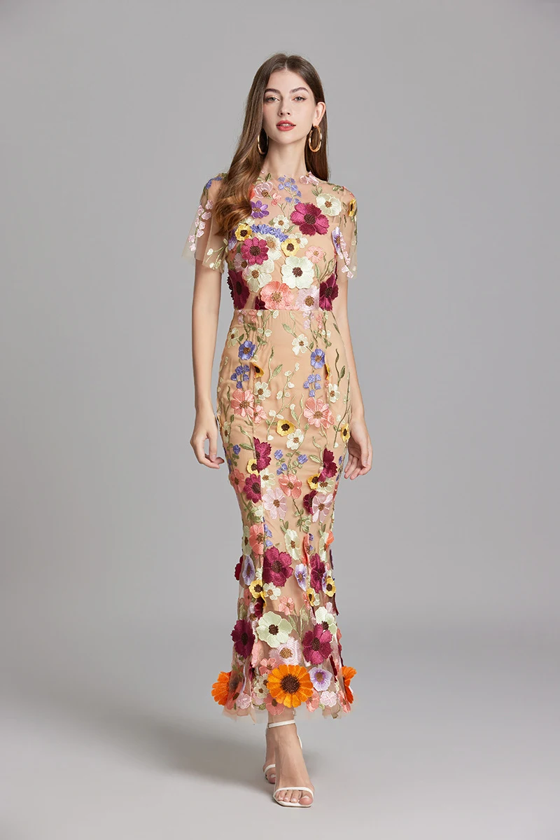 Title 11, Three-dimensional Flower Mesh Embroidery Dress