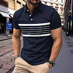 Summer V-neck button striped all-matching T-shirt offers comfort and style for everyday wear, versatile design, perfect — photo 3
