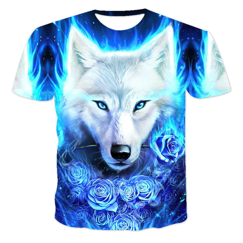 Fashion New Starry Wolf Animal Print Short Sleeve T-shirt for women, a stylish and comfortable top perfect for casual we — photo 34