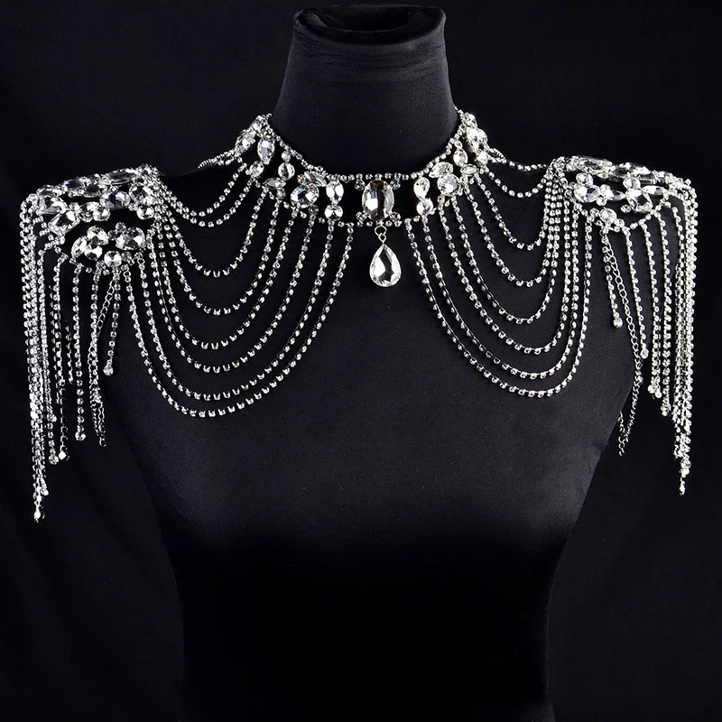 Ornamento de corrente de ombro de renda nupcial. Adorno elegante para noivas, realça o vestido com delicadeza e um toque de glamour sutil. — foto 5