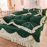 Conjunto de cama luxuoso estilo princesa adormecida nude, quatro peças, com babados de folha de lótus, renda e saia de cama para meninas — foto 19