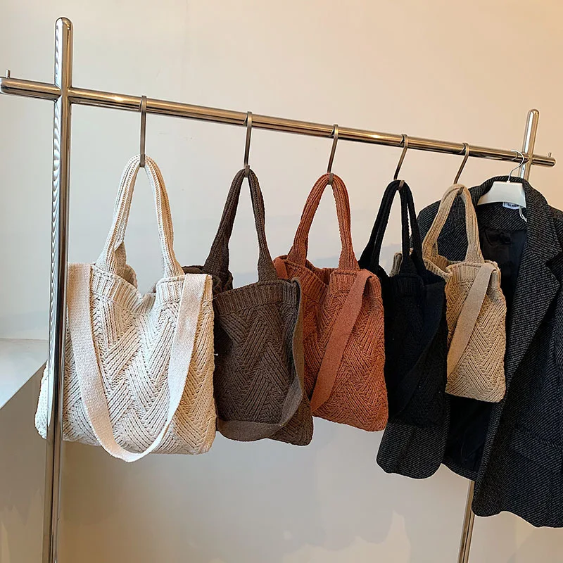 Bolsas de lã tricotadas estilo literário japonês e coreano para mulheres. Perfeitas para uso diário, combinando moda e funcionalidade. — foto 1
