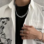 Colar de pérolas de aço titânio de camada dupla hip-hop para homens e mulheres, moderno e resistente, ideal para uso diário. — foto 3