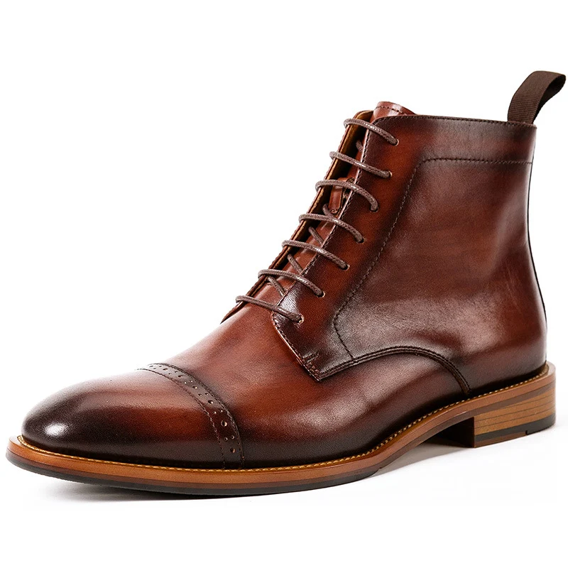 High-Top Lace-up Men's Leather Boots Cowhide Men's Shoes British Style Durable and Stylish Footwear — photo 2