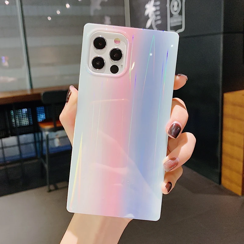 Title 6, Gradient Rainbow Phone Case Laser Square Protec...