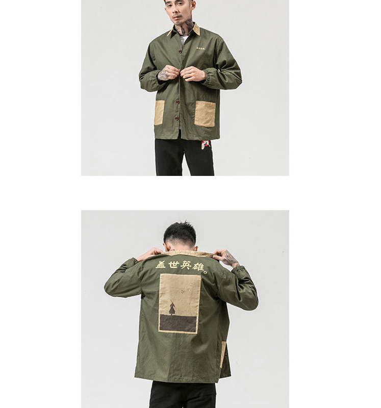 Autumn Novo impressão masculina casual jaqueta de tamanho grande chinês Retro Buckle Casual Soly Jacket — foto 8