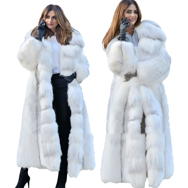 Title 6, Womens Long Style White Long Fur Coat Elegant ...