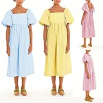 Multi-color Plaid Backless Lace-up Lantern Sleeve Elegant Dress — photo 17