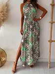 Printed Halter Waist Slit Dress — photo 3