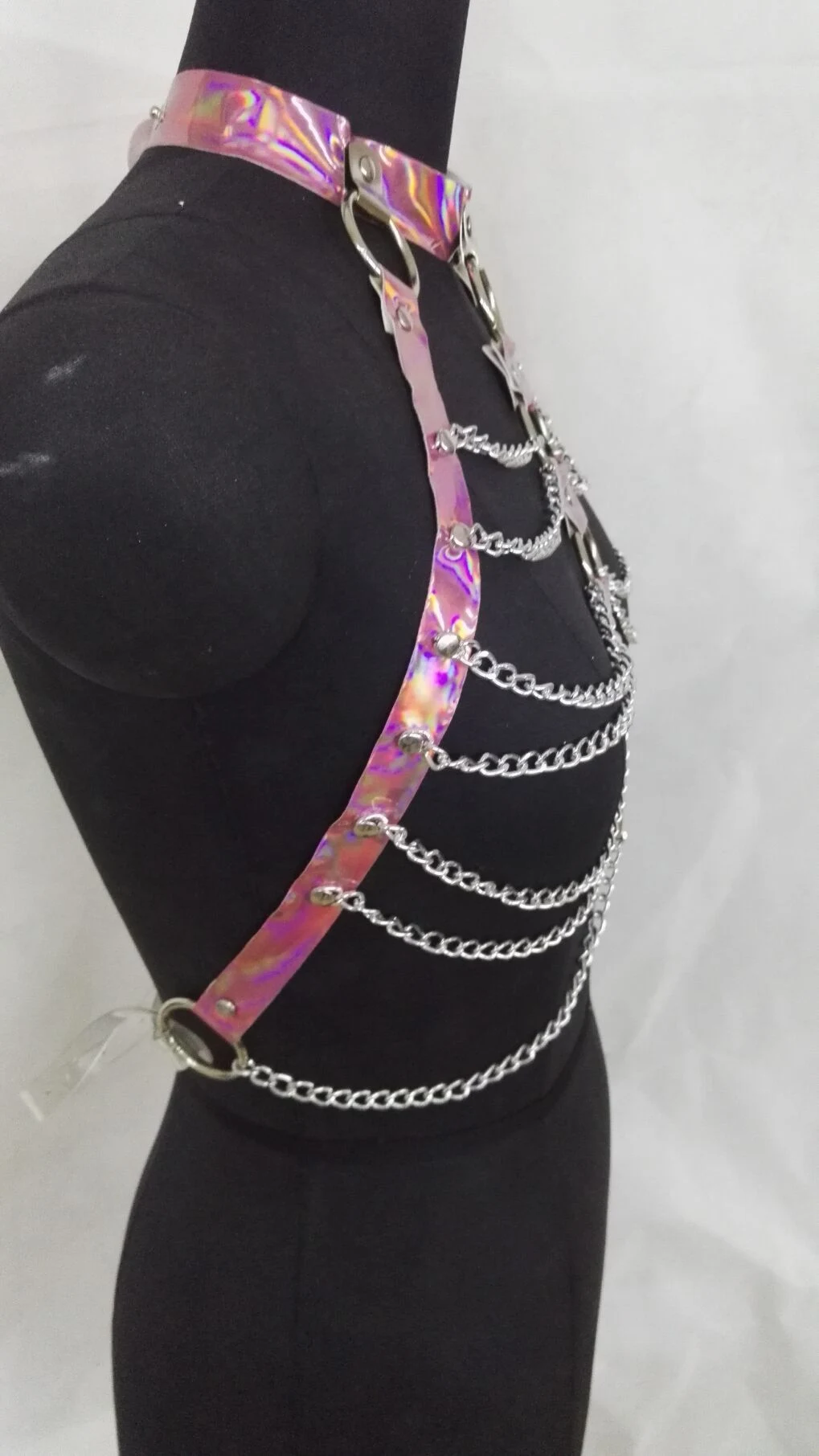 Women's Holographic Halter Body Harness Party Chain Belt Festival Rave Costume Clubwear Pastel Goth Top — photo 7