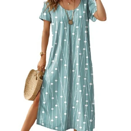 Vestido con abertura y estampado floral delgado, holgado y con lunares para mujer — foto 1