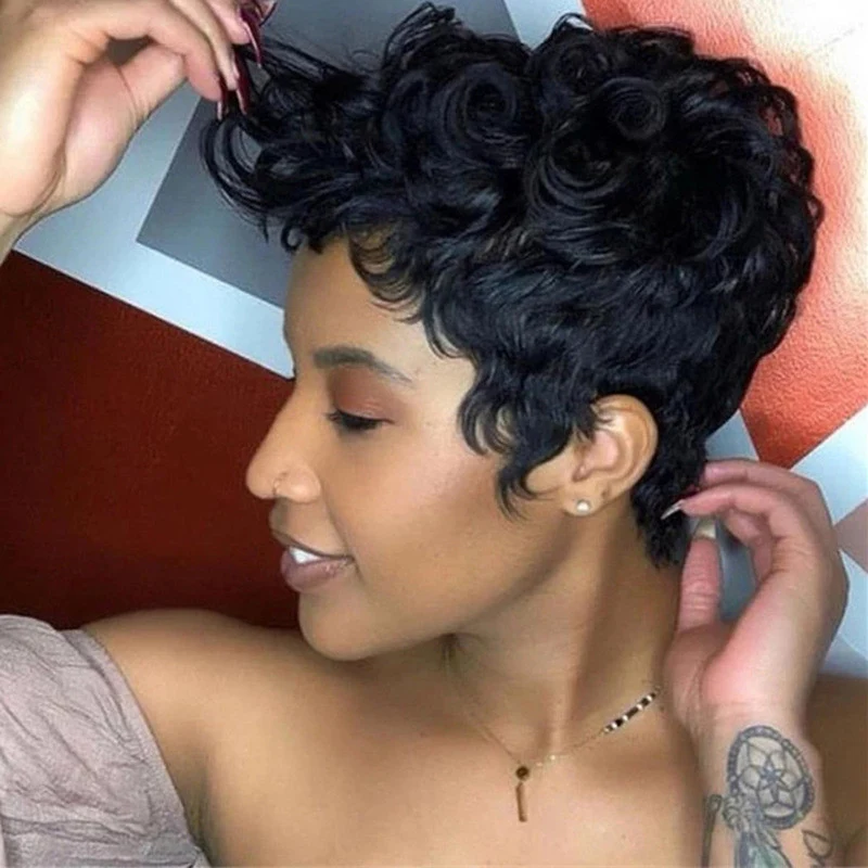 Peruca pequena cacheada africana e touca de fibra química, perfeita para um visual natural e moderno. Fácil de usar e com estilo impecável. — foto 5