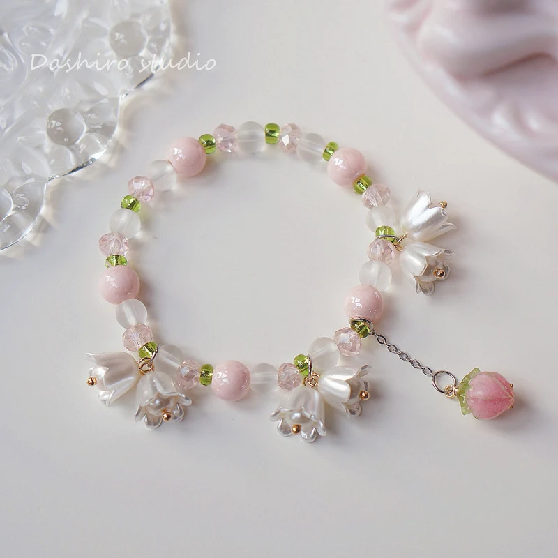 Pulseira de contas de cristal arco-íris gradiente, borboleta, Linglan, tulipa com flores - Adicione um toque vibrante e elegante ao seu visual. — foto 1
