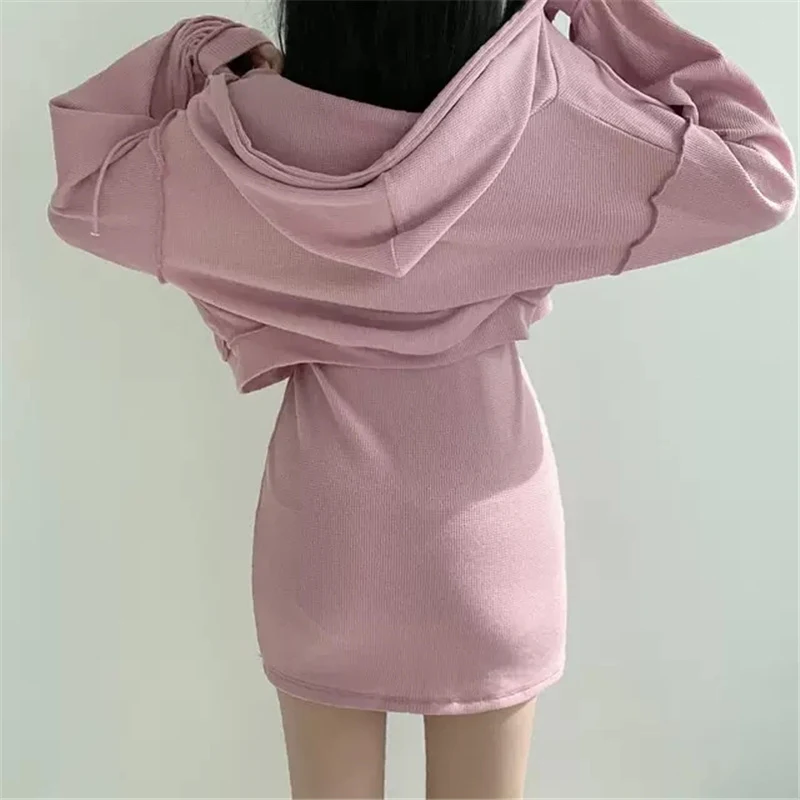 Title 2, Conjunto Feminino Sólido Vestido Mini Slim Cint...