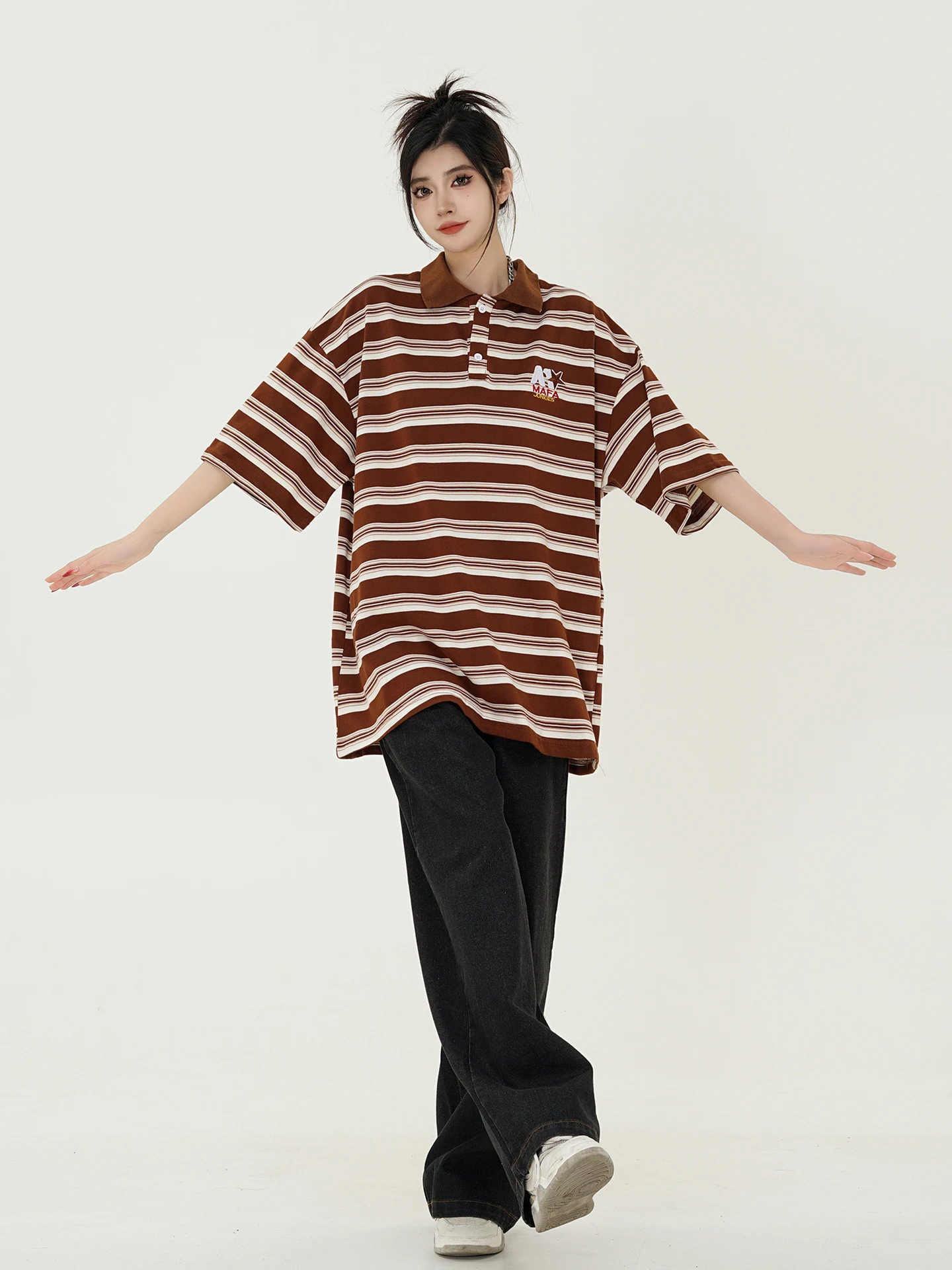 Loose American Retro Embroidered Short Sleeve Shirt, offering a casual and comfortable summer style for everyday wear. — photo 10