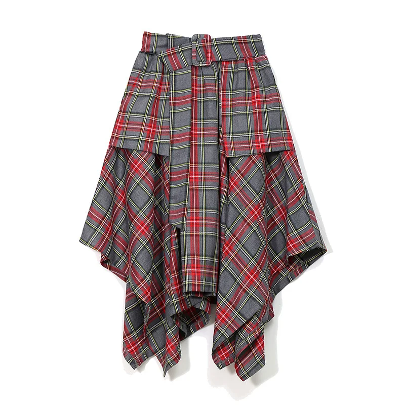 A Line Korean Plaid High Waist Skirt With Belt. Flattering, stylish and versatile. Perfect for creating both casual and — photo 5