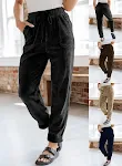 Pantaloni in velluto a coste da donna, casual, tinta unita, vita elasticizzata, gamba larga, tasche. Comodi ed eleganti. — foto 1