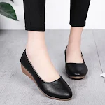 Sapatos outono estilo coreano com salto baixo e boca rasa. Perfeitos para um visual casual e confortável, combinando moda e praticidade. — foto 1
