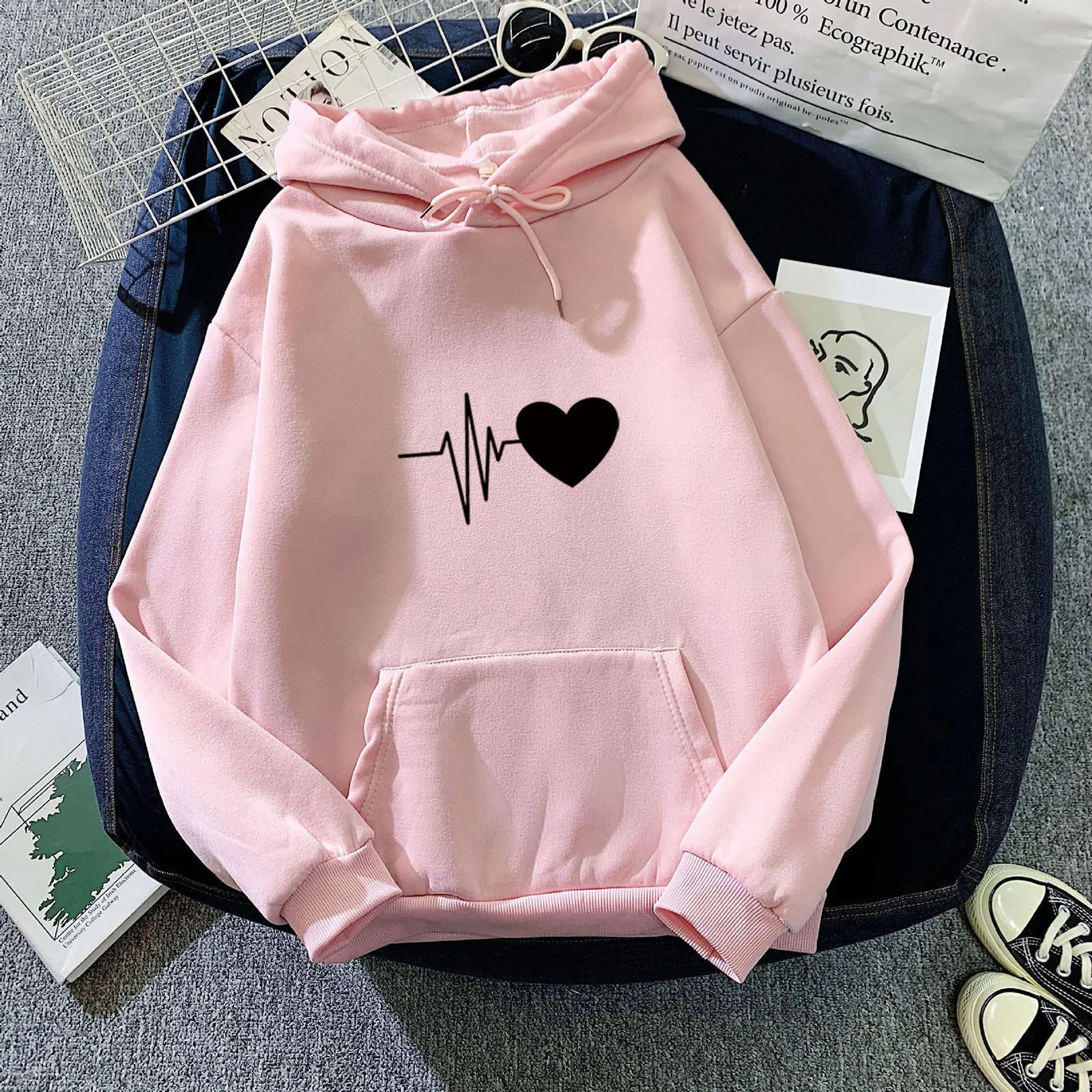 Moletom com capuz de veludo plus size feminino, roupas de outono inverno, casaco solto, estilo europeu e americano, conforto e aquecimento. — foto 12
