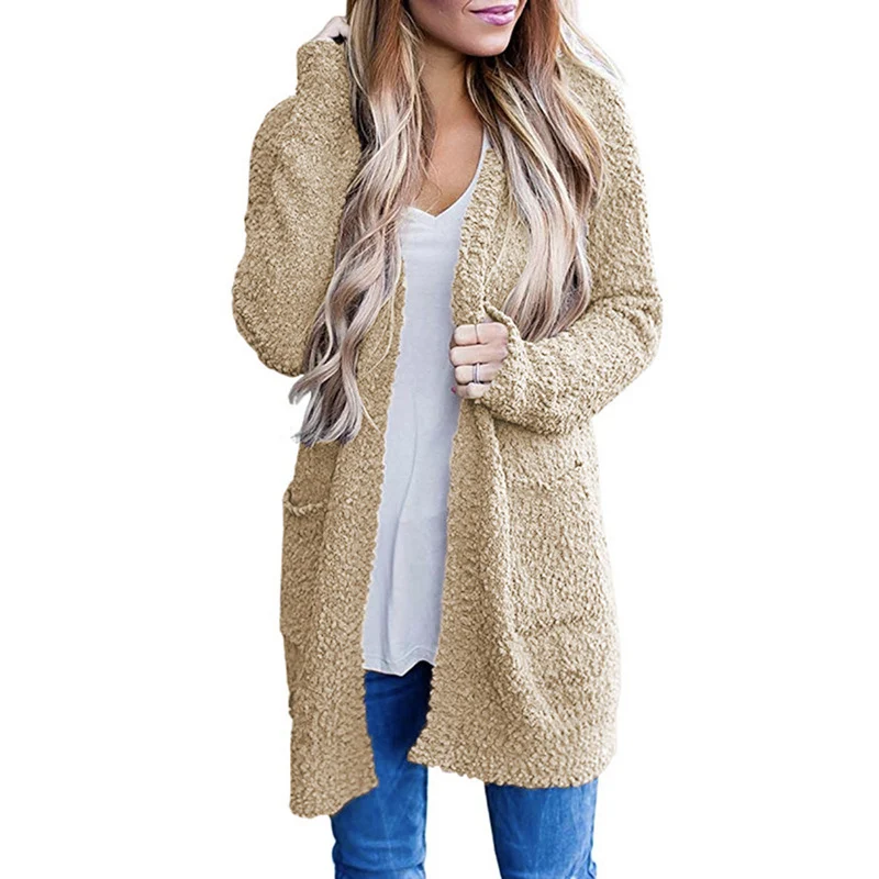 Suéter Cardigan de malha com bolso duplo de lã de cor sólida — foto 48