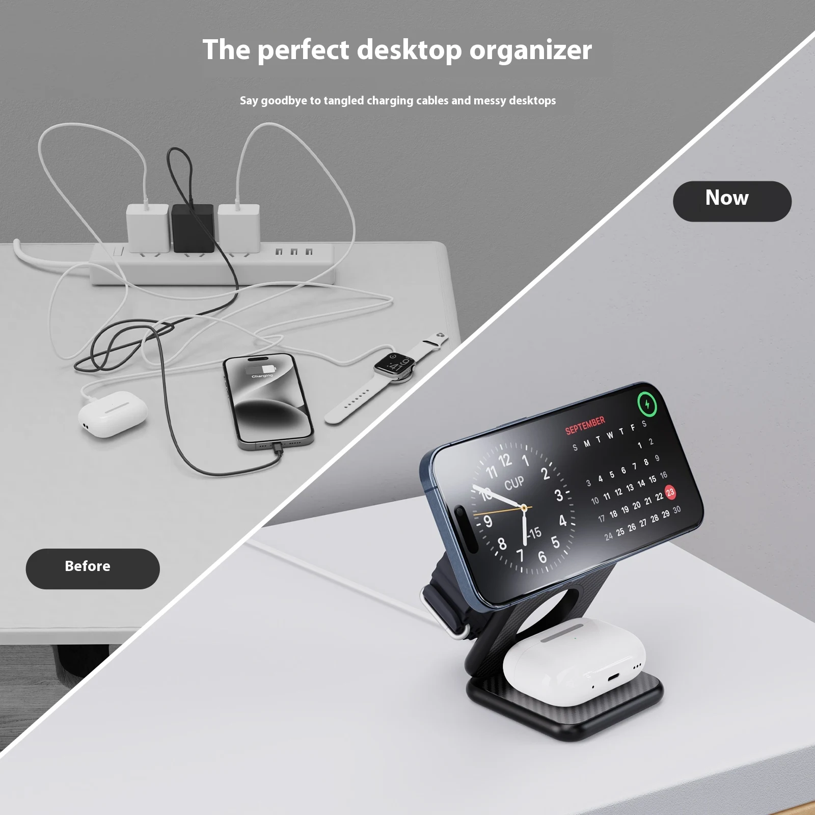 Title 3, Carbon Fiber Three-in-One Magnetic Wireless Cha...