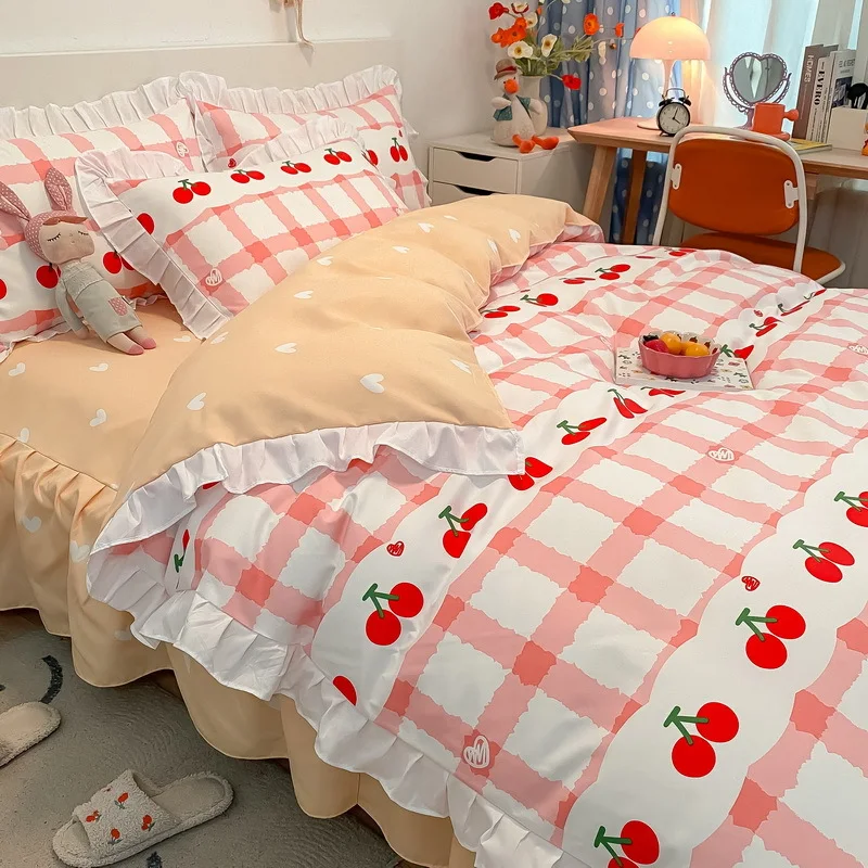Title 1, Four-Piece Korean Craft Style Princess Lace Bed...