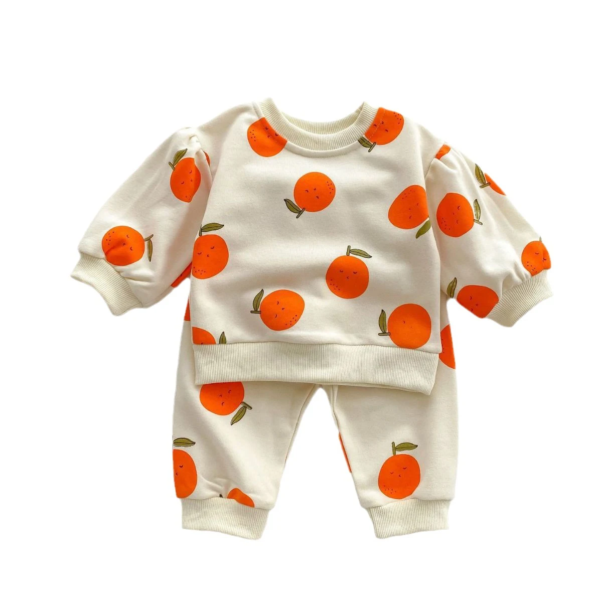 Oranje fruit trui pak voor jongens en meisjes, een comfortabele en stijlvolle outfit, perfect voor spelen en dagelijks gebruik in de herfst. — foto 2