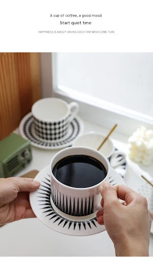 Title 6, Nordic black and white geometric coffee cup for...