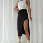 Falda vaquera recta de cintura alta con abertura para mujer, favorecedora y versátil, perfecta para un look casual elegante o más sofisticado. — foto 5