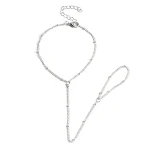 Anel com pérolas de zircônio e contas de arroz, corrente de dedo em forma de amor, enfeite charmoso e delicado para mulheres. — foto 15