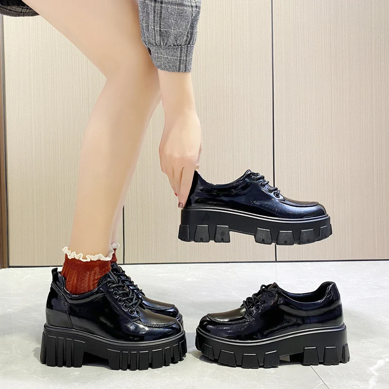 Women's Thick-Soled Small Leather Shoes, Spring New Style, All-Match College British Style Single Shoes, Increased Heigh — photo 1