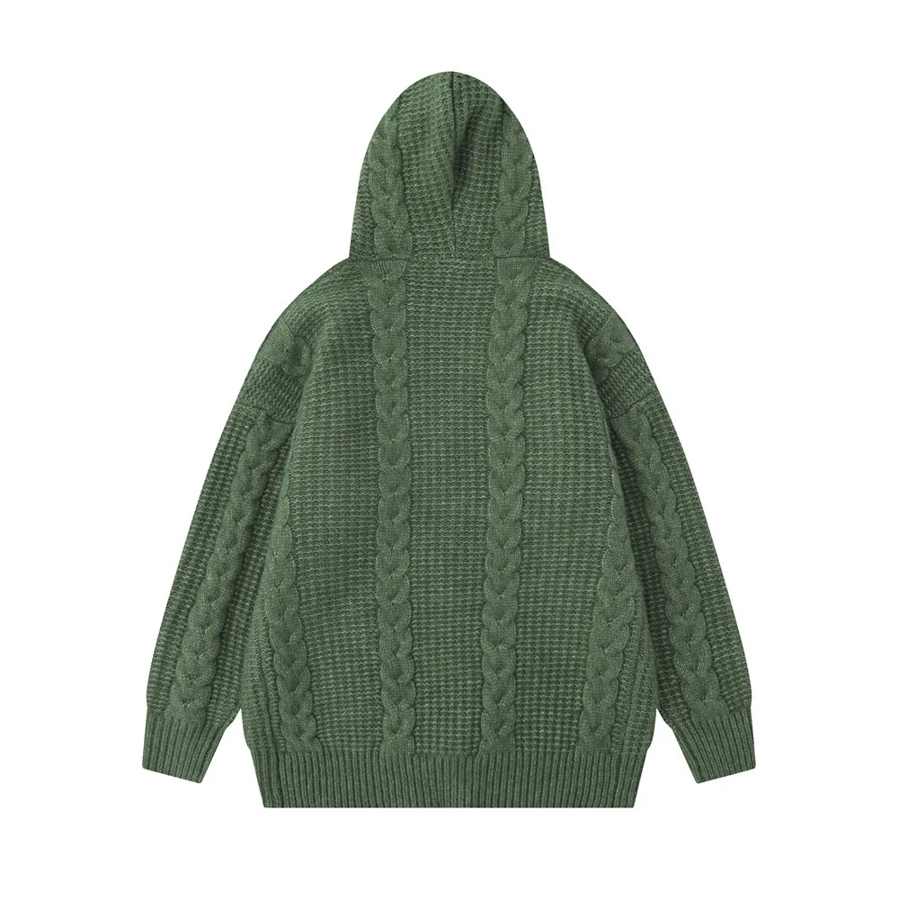 Twist Horn Button Cardigan Hooded Sweater Coat Lazy Style, a comfortable knit coat perfect for relaxed, casual everyday — photo 1