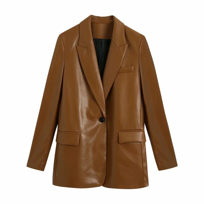 Title 1, Trendy Temperament Faux Leather Suit Jacket. A ...